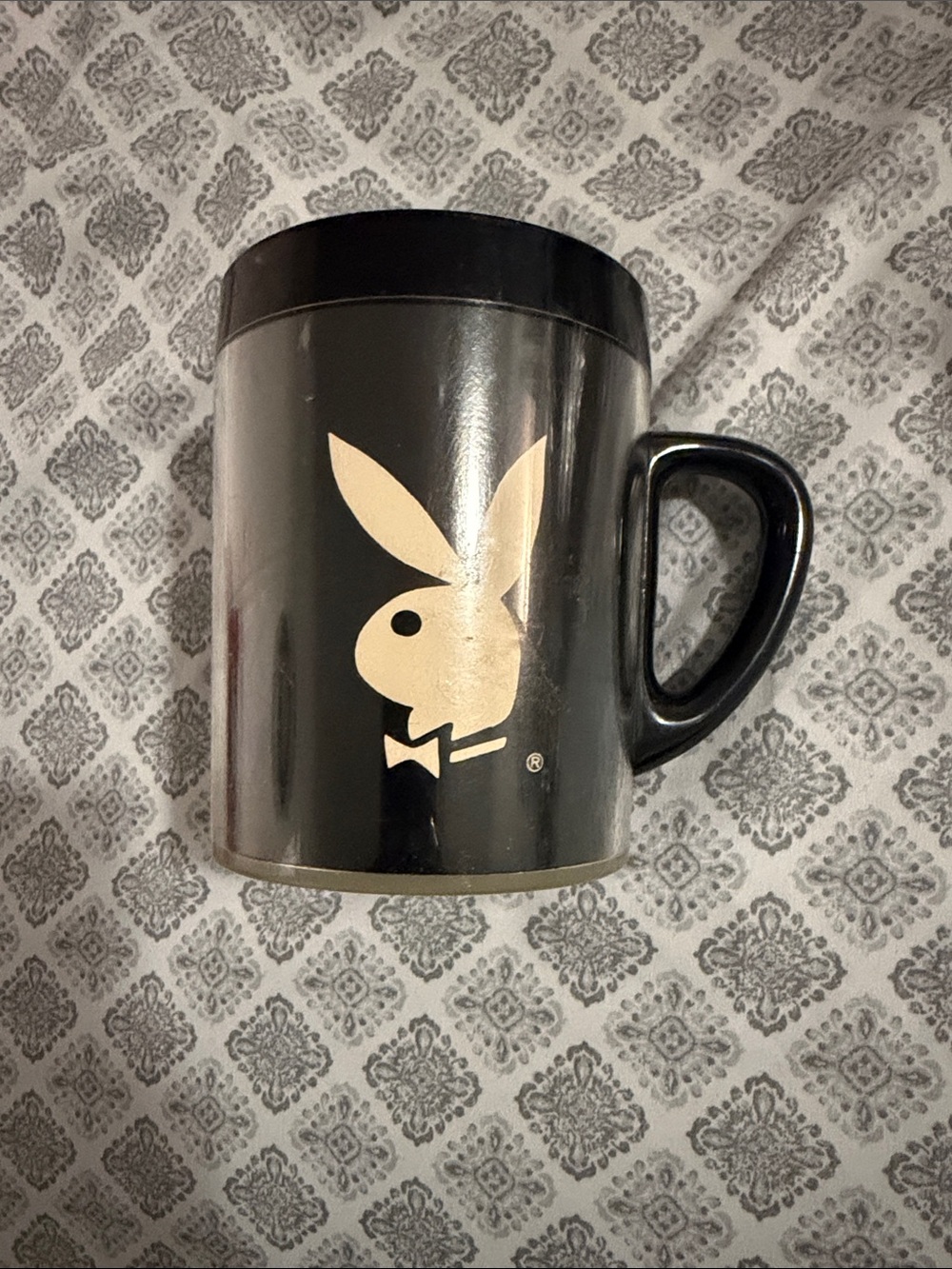 PLAYBOY Black Mug with Cream Bunny Logo